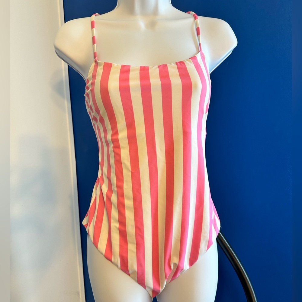 Pink and White Victoria Secret Striped Swimsuit LARGE